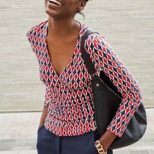 BODEN Elodie Geometric Print Surplice Faux Wrap Long Sleeve Top Plus/XL/16 NWOT